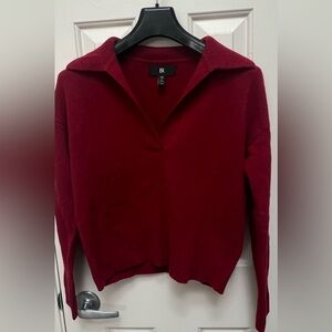 Banana Republic Cashmere Deep Red V-Neck Crop Sweater